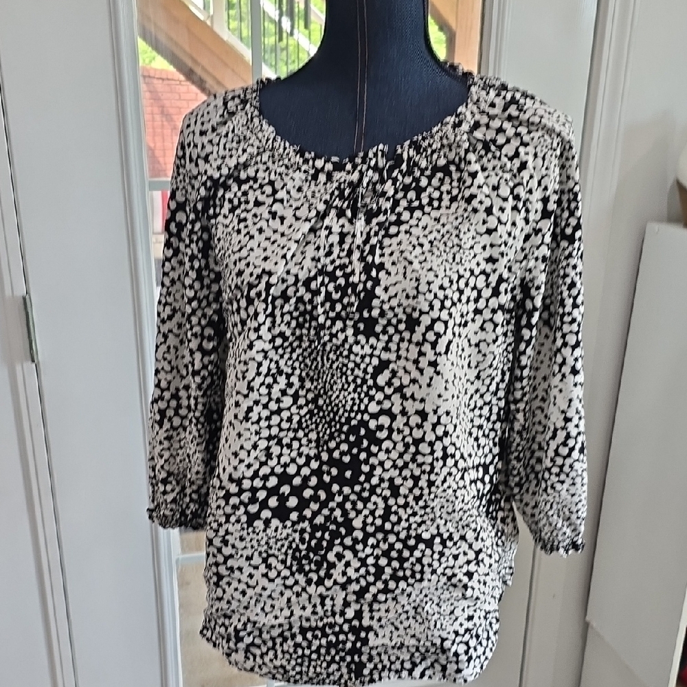 Talbots Black and White 3/4 Sleeve Relaxed Blouse